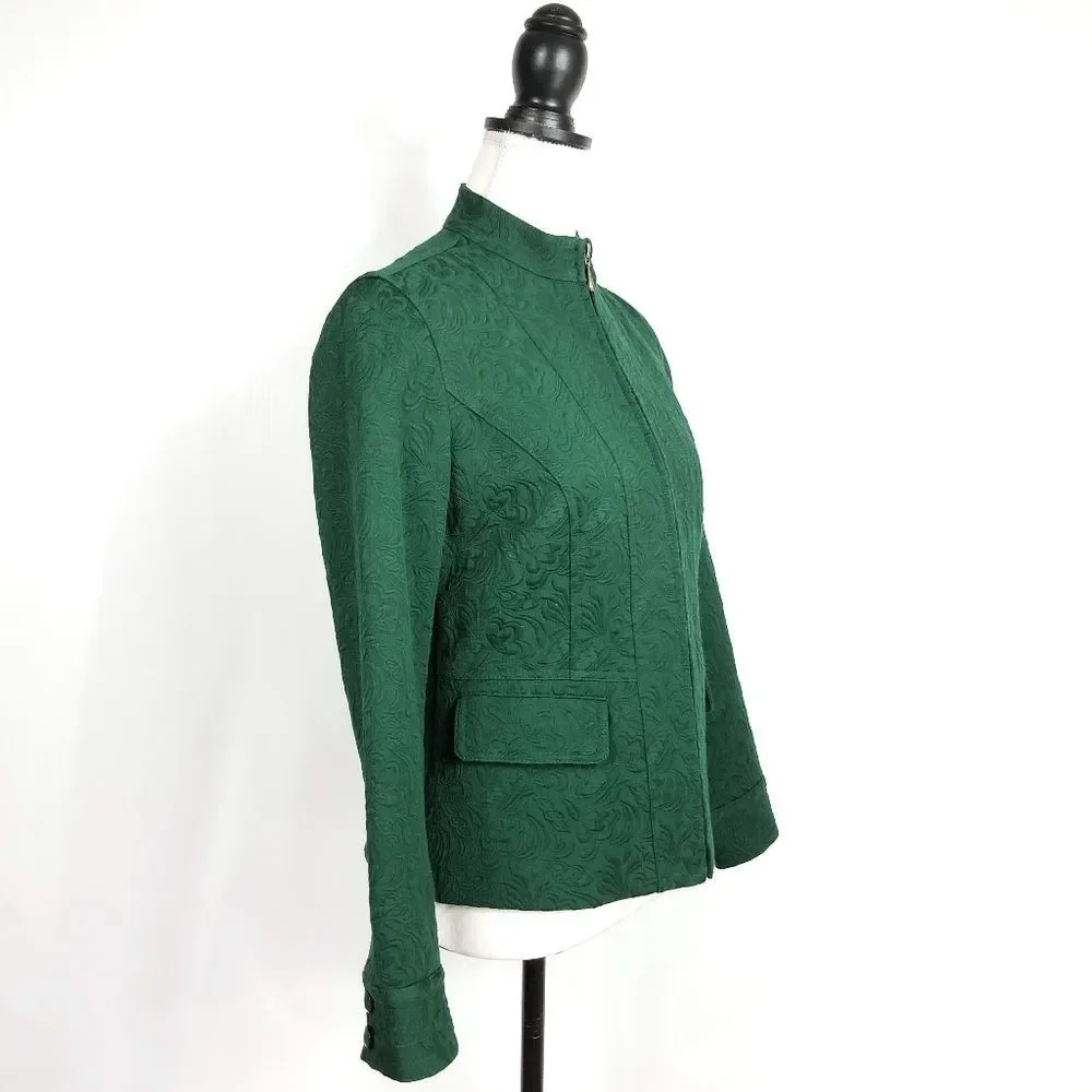 Chico's Green Jacquard Tapestry Zip Front Blazer Jacket - Picture 2 of 7